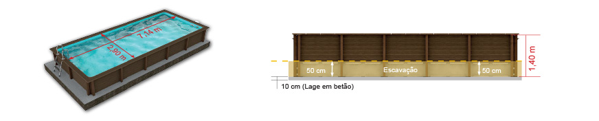 Piscina modelo Retangular 03, com 1,40m